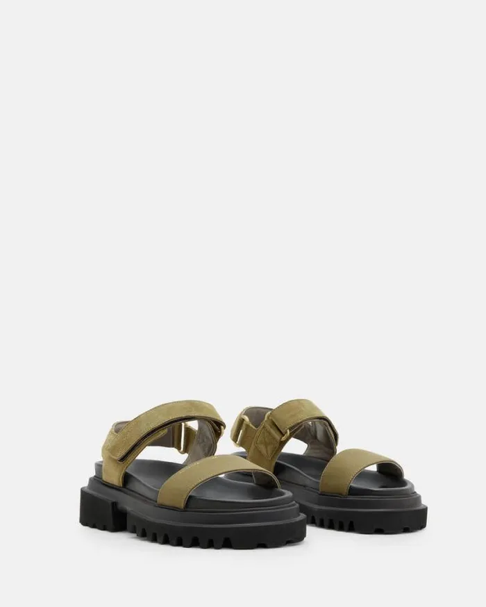 Rory Chunky Suede Velcro Sandals Khaki Green Women AllSaints Shoes and Boots Rory Chunky Suede Velcro Sandals Khaki Green Women AllSaints Shoes and Boots