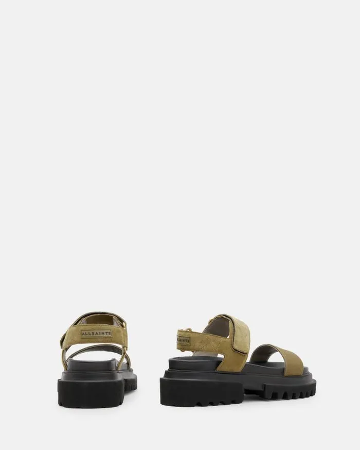 Rory Chunky Suede Velcro Sandals Khaki Green Women AllSaints Shoes and Boots Rory Chunky Suede Velcro Sandals Khaki Green Women AllSaints Shoes and Boots