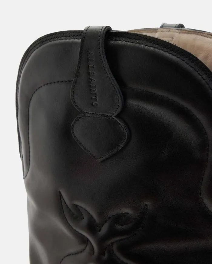 Roxanne Knee High Western Leather Boots Black Women AllSaints Shoes and Boots Roxanne Knee High Western Leather Boots Black Women AllSaints Shoes and Boots