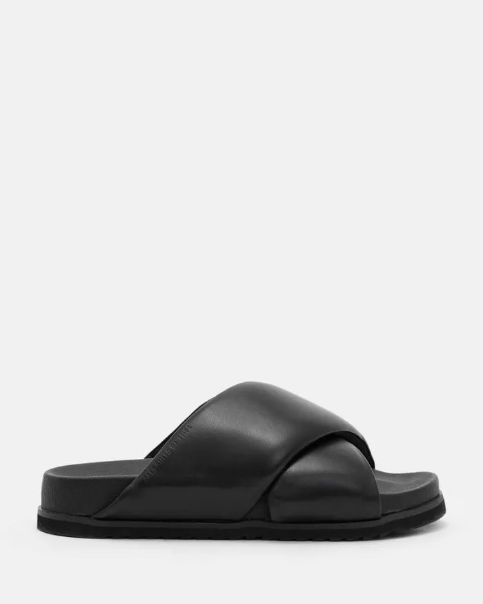 Saki Leather Crossover Sandals Black Women AllSaints Swimwear and Beachwear