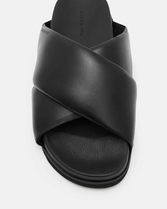 Saki Leather Crossover Sandals Black Women AllSaints Swimwear and Beachwear