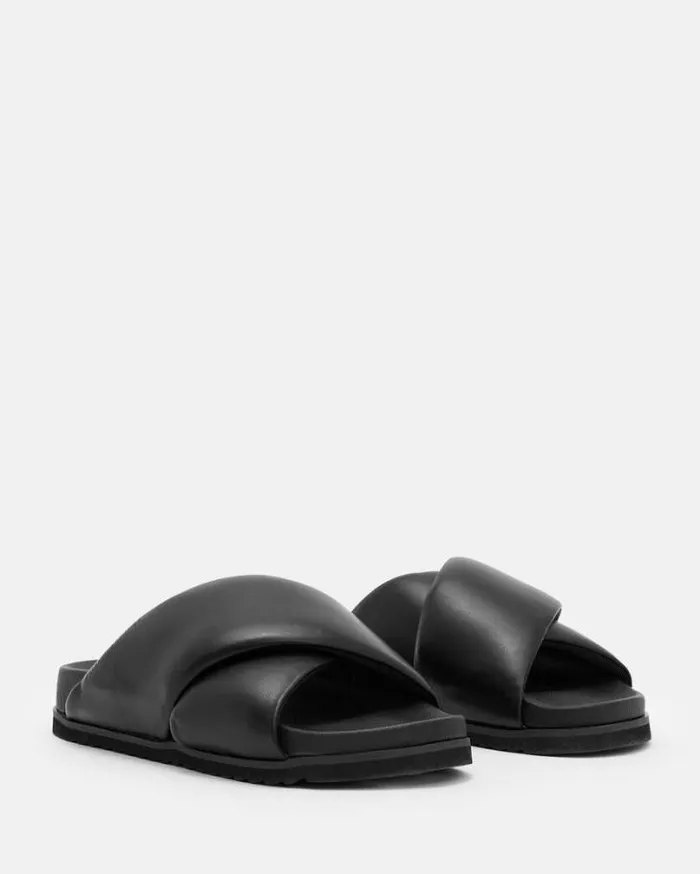 Saki Leather Crossover Sandals Black Women AllSaints Swimwear and Beachwear