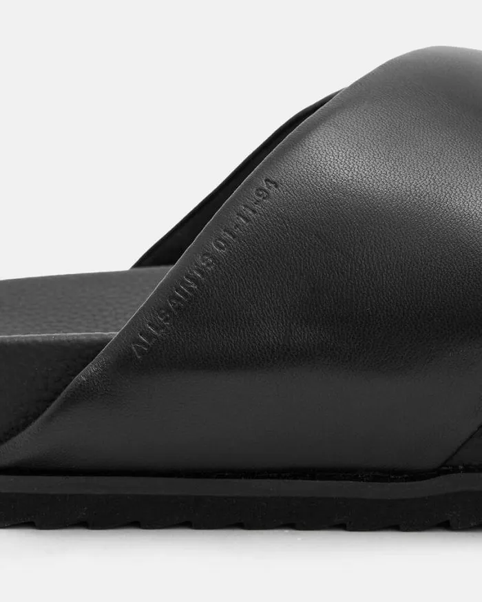 Saki Leather Crossover Sandals Black Women AllSaints Swimwear and Beachwear