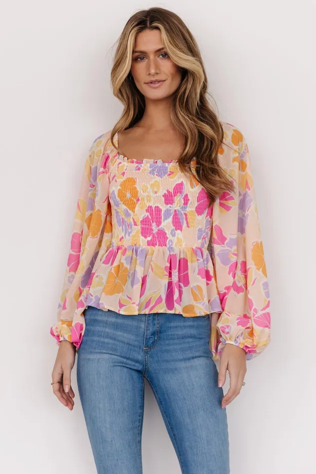 Sally Smocked Top Pink Multi Women Baltic Born Blouses Shirts