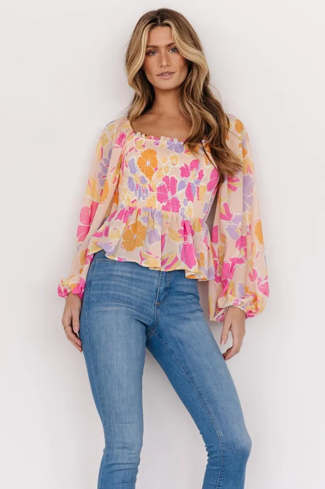 Sally Smocked Top Pink Multi Women Baltic Born Blouses Shirts Sally Smocked Top Pink Multi Women Baltic Born Blouses Shirts