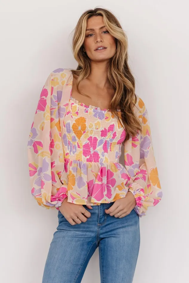 Sally Smocked Top Pink Multi Women Baltic Born Blouses Shirts Sally Smocked Top Pink Multi Women Baltic Born Blouses Shirts