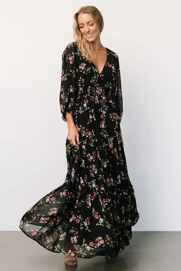 Sawyer Tiered Maxi Dress Black Berry Women Baltic Born Bump Friendly