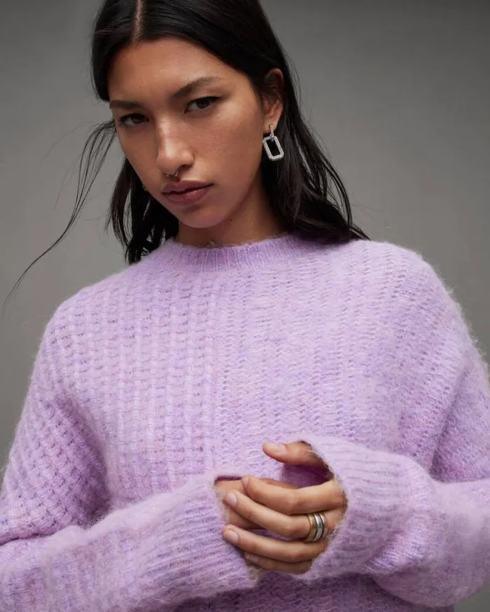 Selena Asymmetric Wool Blend Sweater Lilac Haze Women AllSaints Sweaters