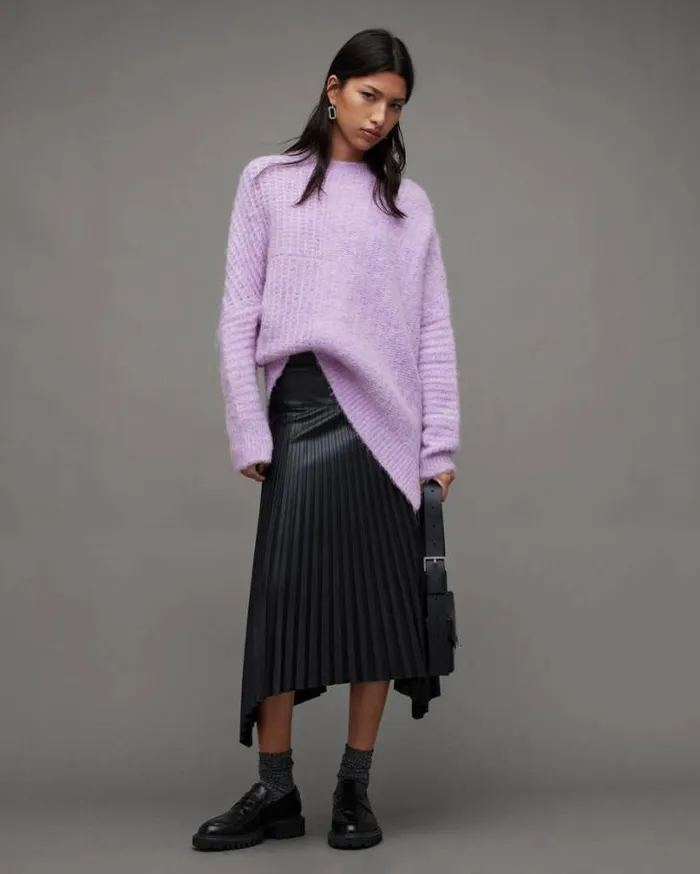 Selena Asymmetric Wool Blend Sweater Lilac Haze Women AllSaints Sweaters