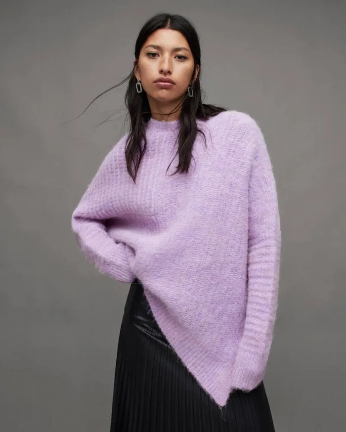 Selena Asymmetric Wool Blend Sweater Lilac Haze Women AllSaints Sweaters