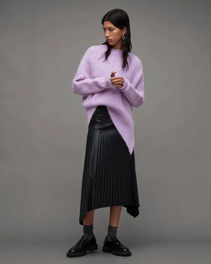 Selena Asymmetric Wool Blend Sweater Lilac Haze Women AllSaints Sweaters
