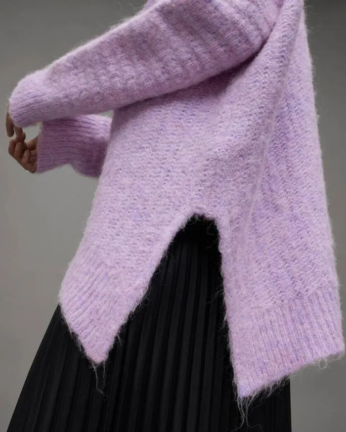Selena Asymmetric Wool Blend Sweater Lilac Haze Women AllSaints Sweaters