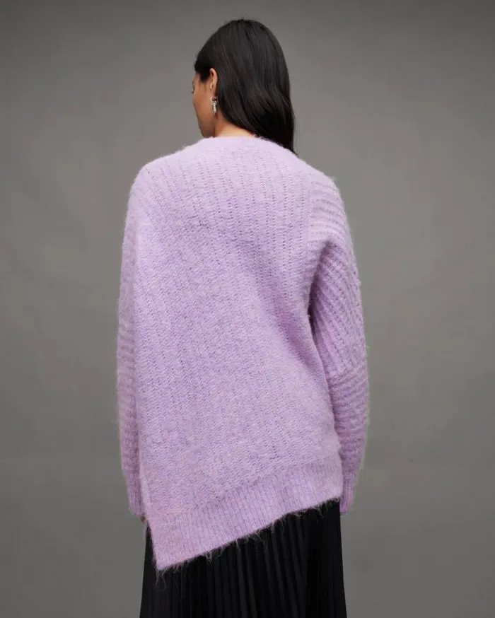 Selena Asymmetric Wool Blend Sweater Lilac Haze Women AllSaints Sweaters