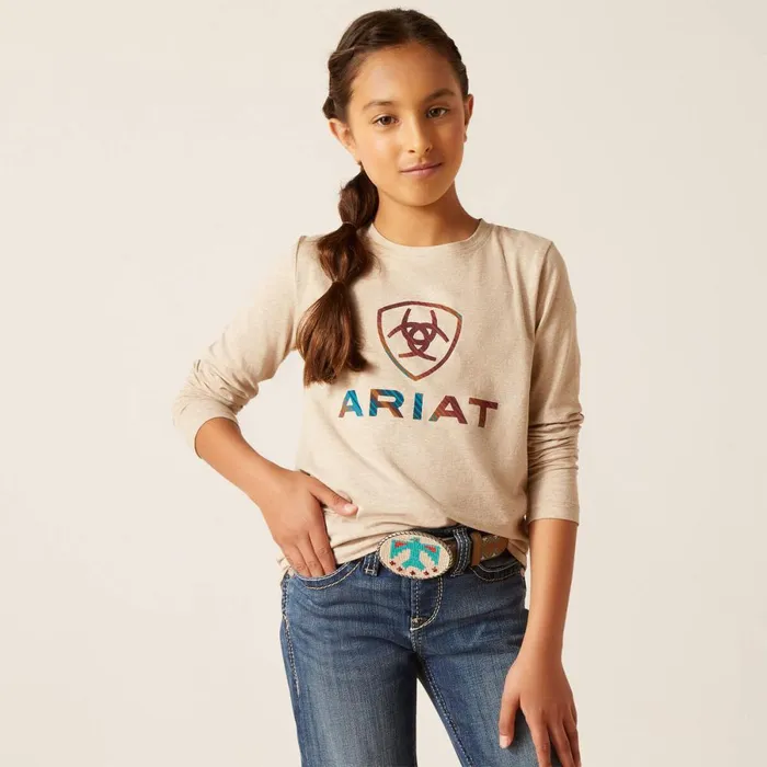 Serape Shield Shirt Oatmeal Heather Kids Ariat TShirts and Polos