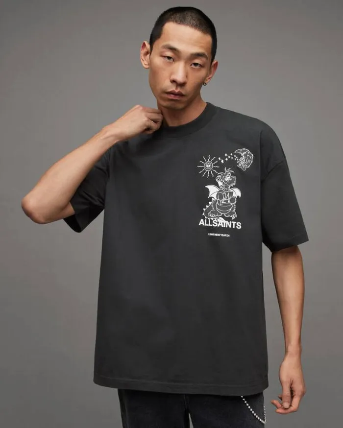 Serenade Graphic Print Crew Neck TShirt Jet Black Men AllSaints TShirts