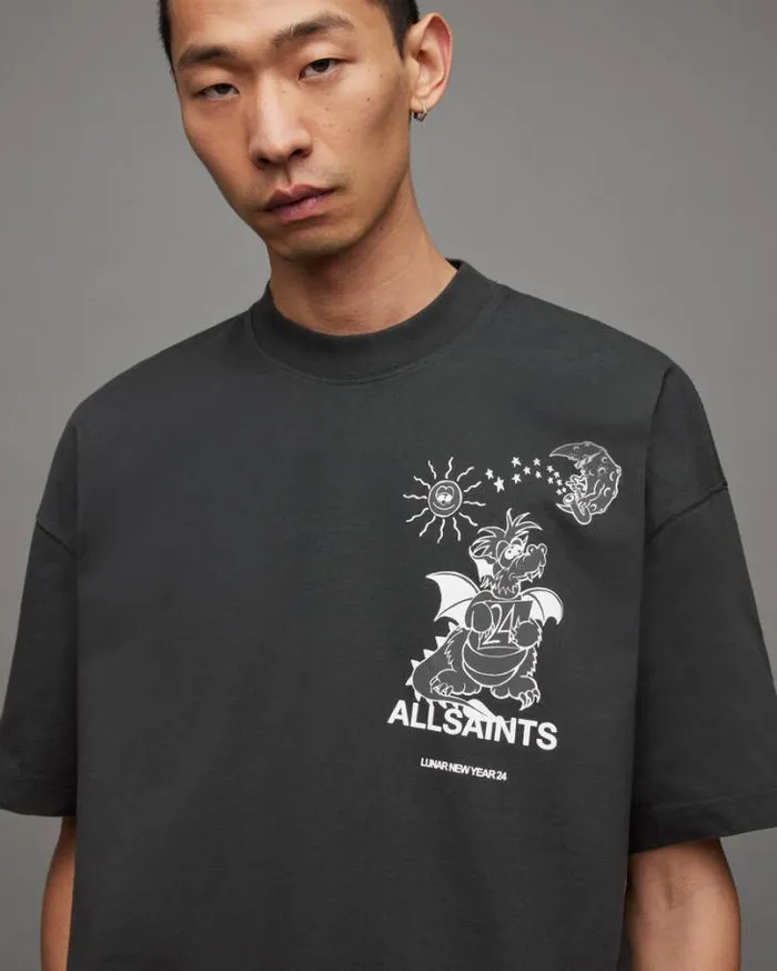 Serenade Graphic Print Crew Neck TShirt Jet Black Men AllSaints TShirts