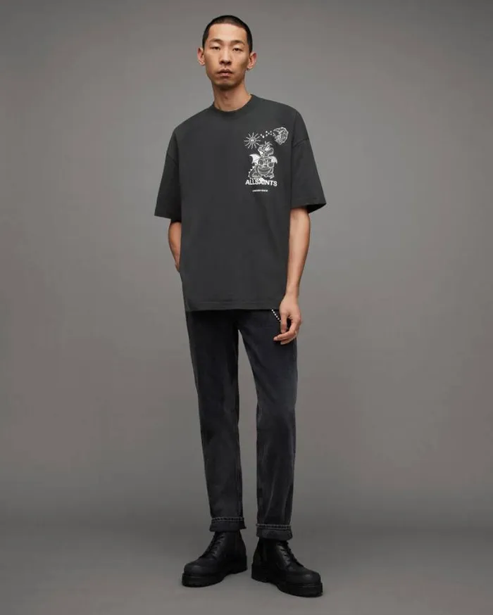 Serenade Graphic Print Crew Neck TShirt Jet Black Men AllSaints TShirts