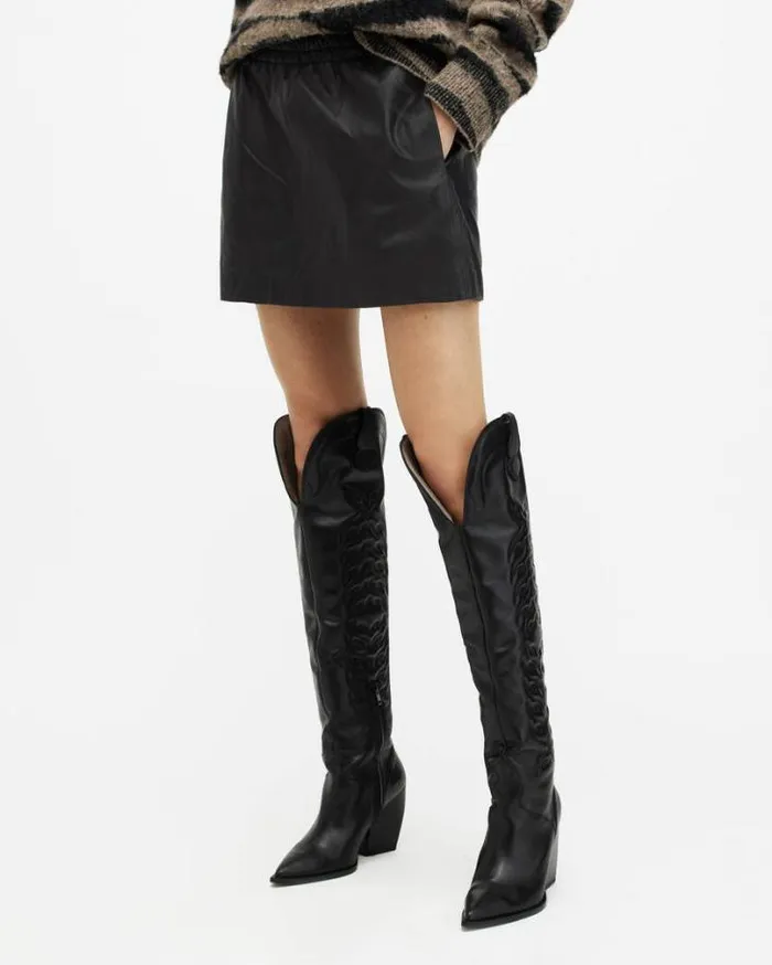 Shana Leather Mini Skirt Black Women AllSaints Skirts and Shorts