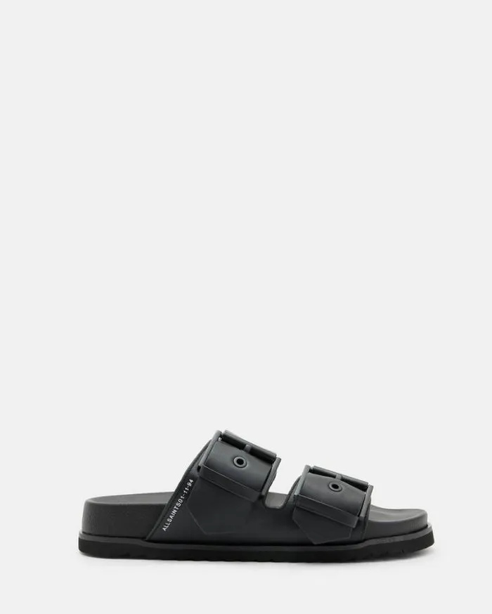 Sian Leather Buckle Sandals Black Women AllSaints Shoes and Boots
