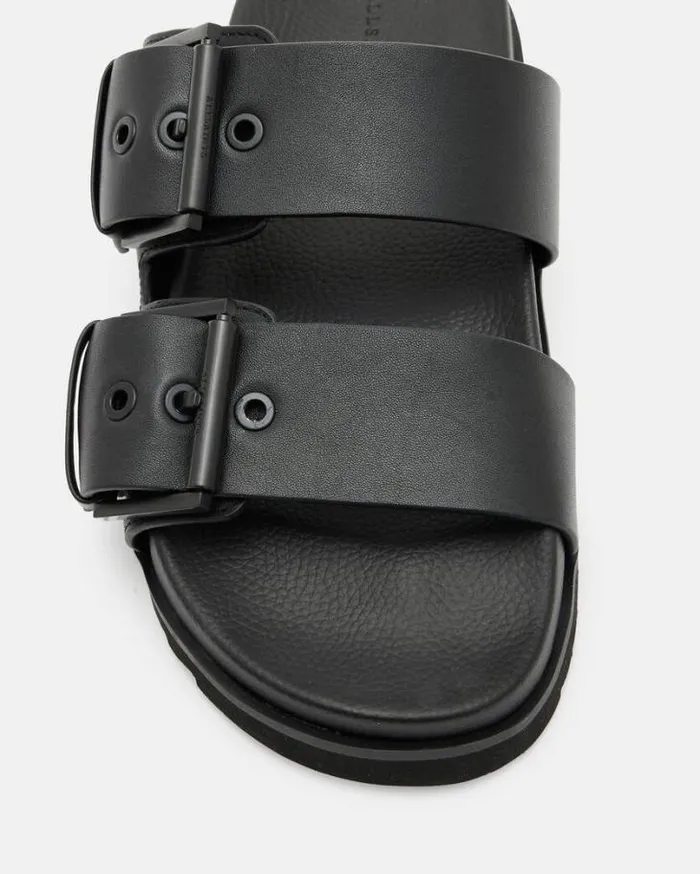 Sian Leather Buckle Sandals Black Women AllSaints Shoes and Boots