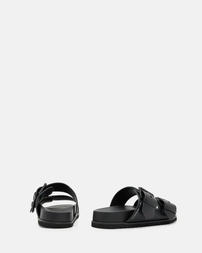 Sian Leather Buckle Sandals Black Women AllSaints Shoes and Boots
