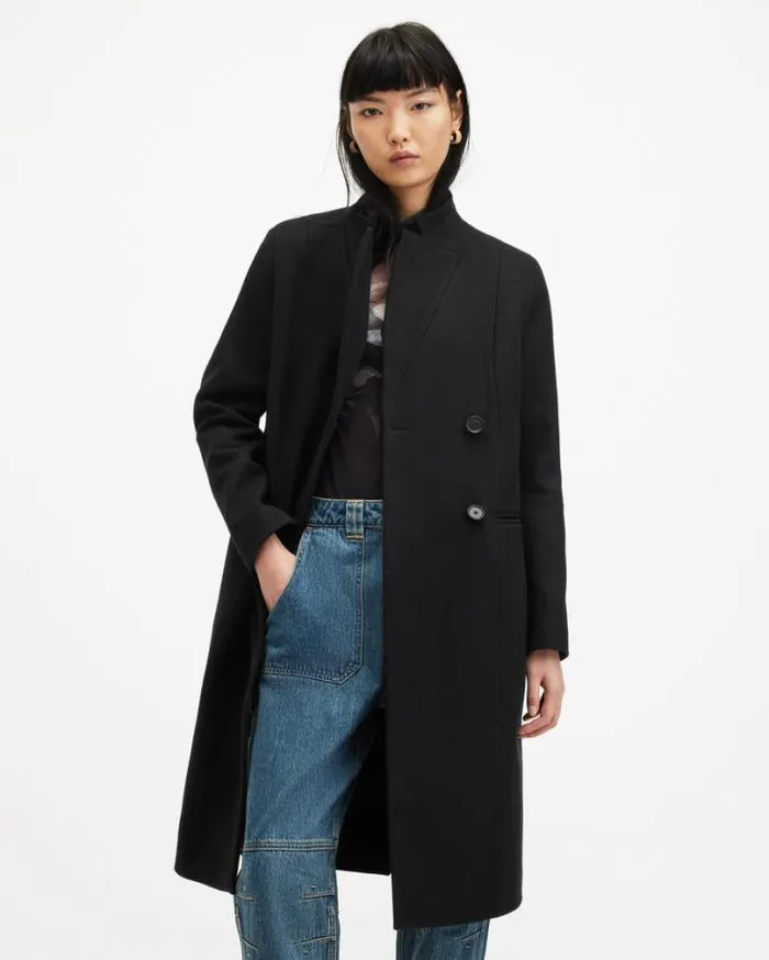 Sidney Wool Cashmere Blend Tailored Coat Black Women AllSaints Jackets and Coats