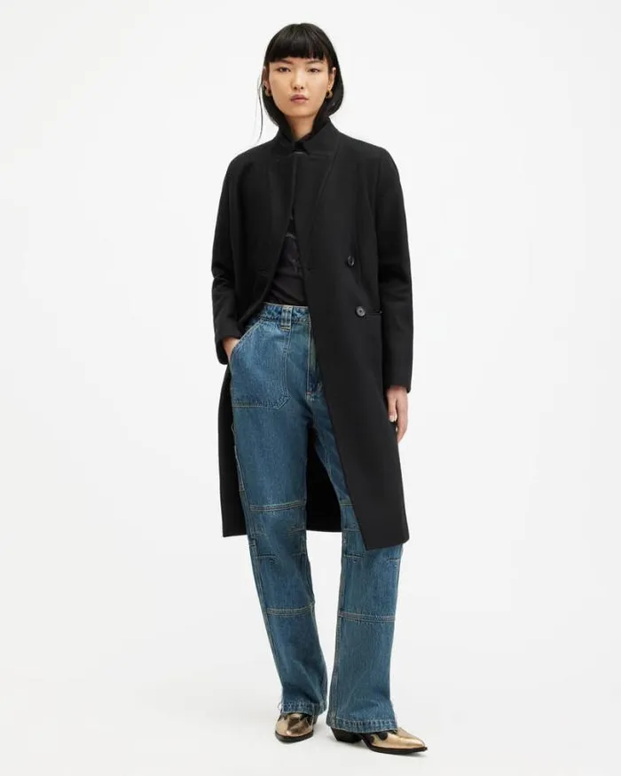 Sidney Wool Cashmere Blend Tailored Coat Black Women AllSaints Jackets and Coats Sidney Wool Cashmere Blend Tailored Coat Black Women AllSaints Jackets and Coats