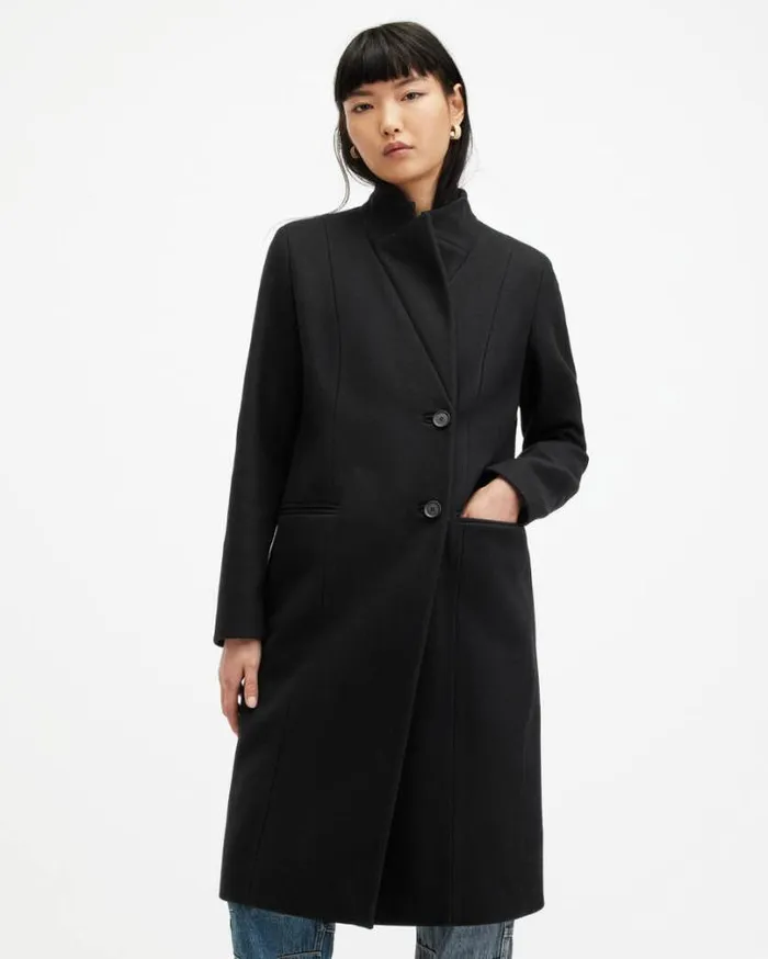 Sidney Wool Cashmere Blend Tailored Coat Black Women AllSaints Jackets and Coats Sidney Wool Cashmere Blend Tailored Coat Black Women AllSaints Jackets and Coats
