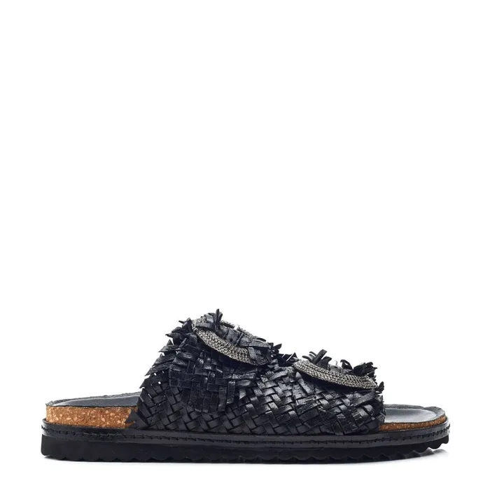 Slider Sandals Women Moda In Pelle Olisia Black Leather