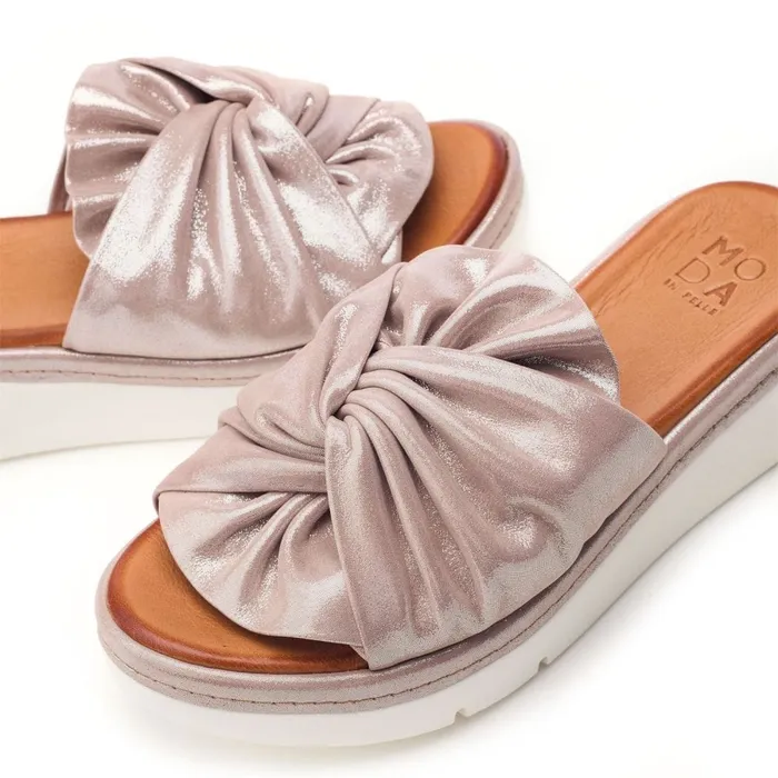 Slider Sandals Women Moda In Pelle Ollin Rose Gold Leather
