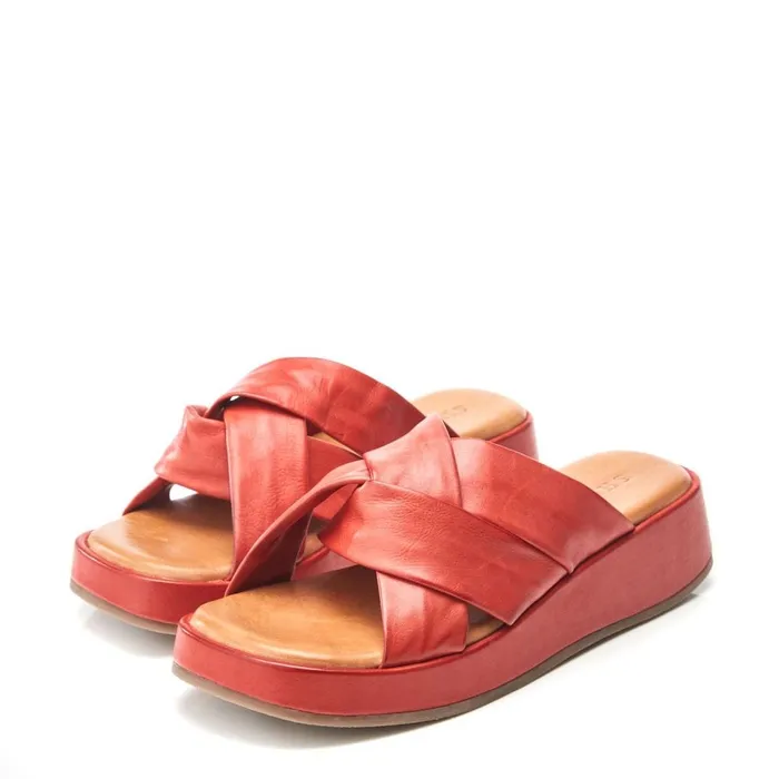 Slider Sandals Women Moda In Pelle Sh Grana Red Leather