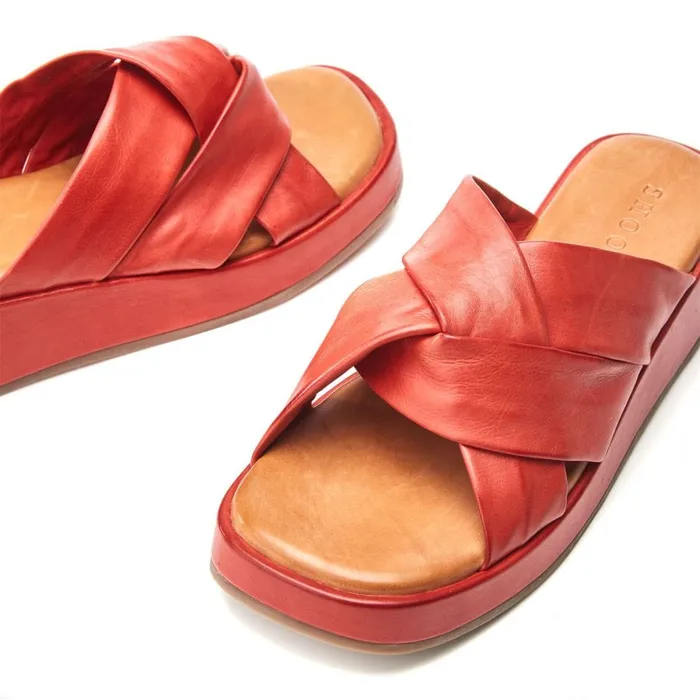 Slider Sandals Women Moda In Pelle Sh Grana Red Leather