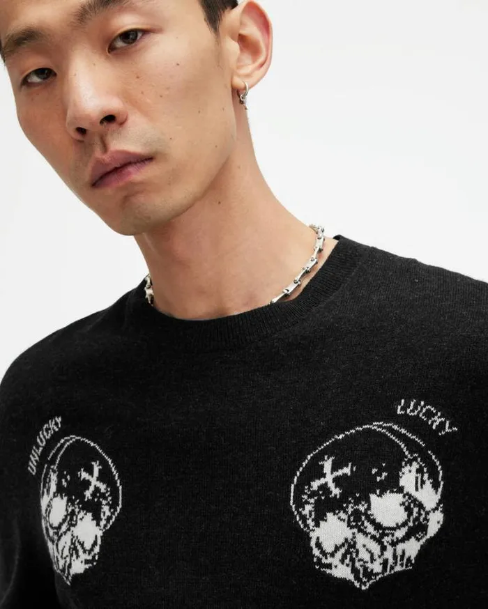 Smile Saints Oversized Crew Sweater Cinder Blackecru Men AllSaints Sweaters