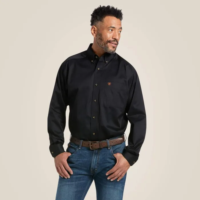Solid Twill Classic Fit Shirt Black Men Ariat Button Down Shirts