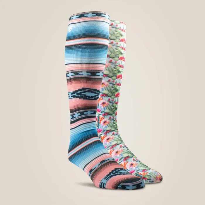 Southwest Flow Knee High Sock 2 Pair Multi Color Pack Serape Marsalafloral Cactus P Women Ariat Socks