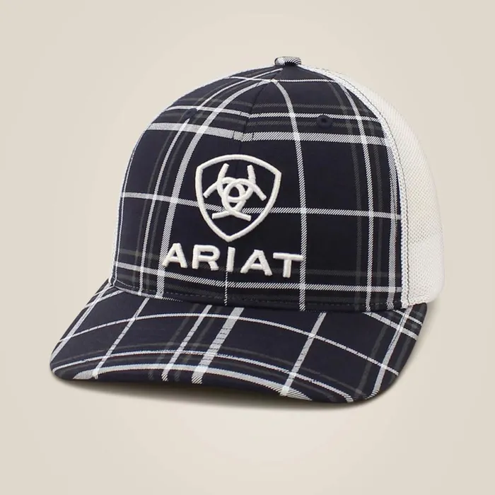 Stacked Logo Cap Black Plaid Men Ariat Hats and Caps