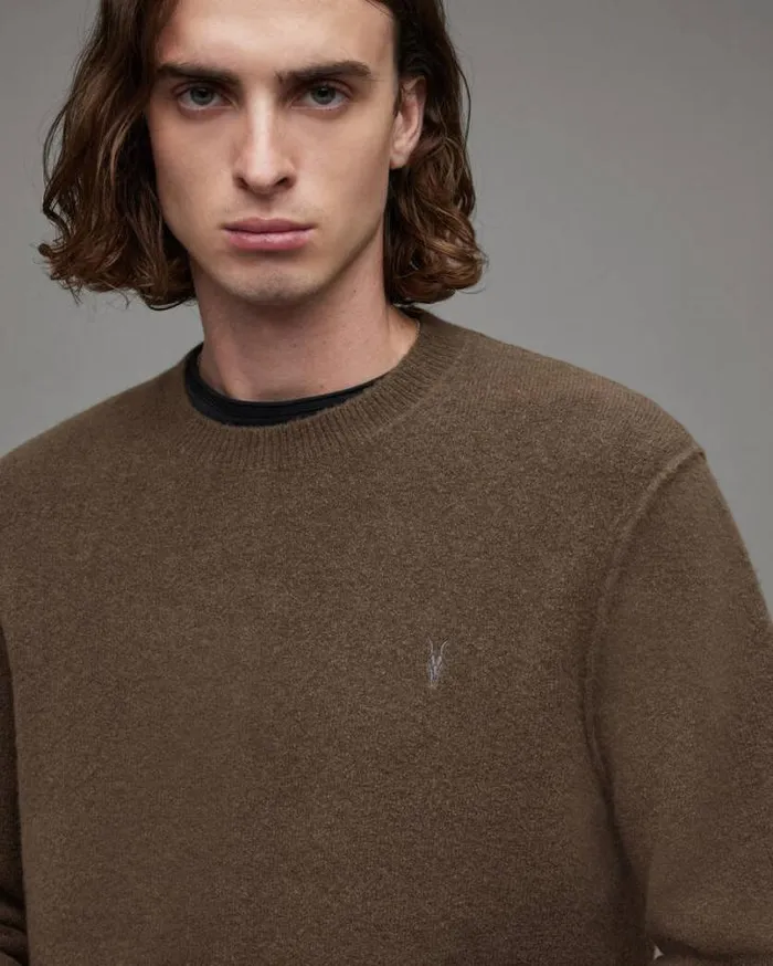 Statten Ramskull Crew Neck Sweater Ash Khaki Green Men AllSaints Sweatshirts and Hoodies Statten Ramskull Crew Neck Sweater Ash Khaki Green Men AllSaints Sweatshirts and Hoodies