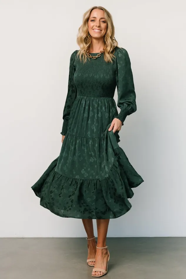 Stockholm Smocked Dress Dark Green Women Baltic Born Midi Dresses