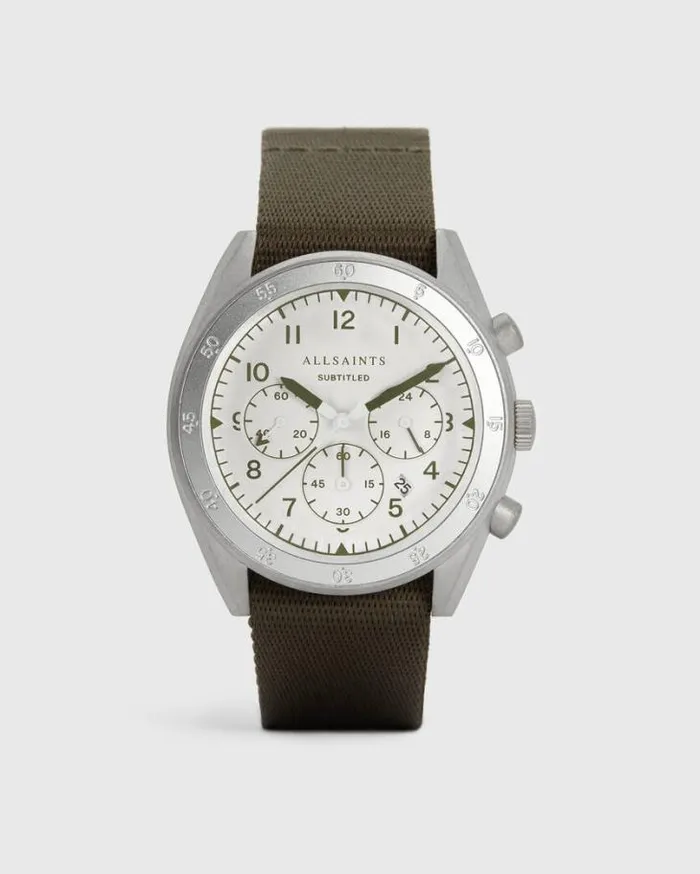 Subtitled III Stainless Steel Nylon Watch Khaki Men AllSaints Watches