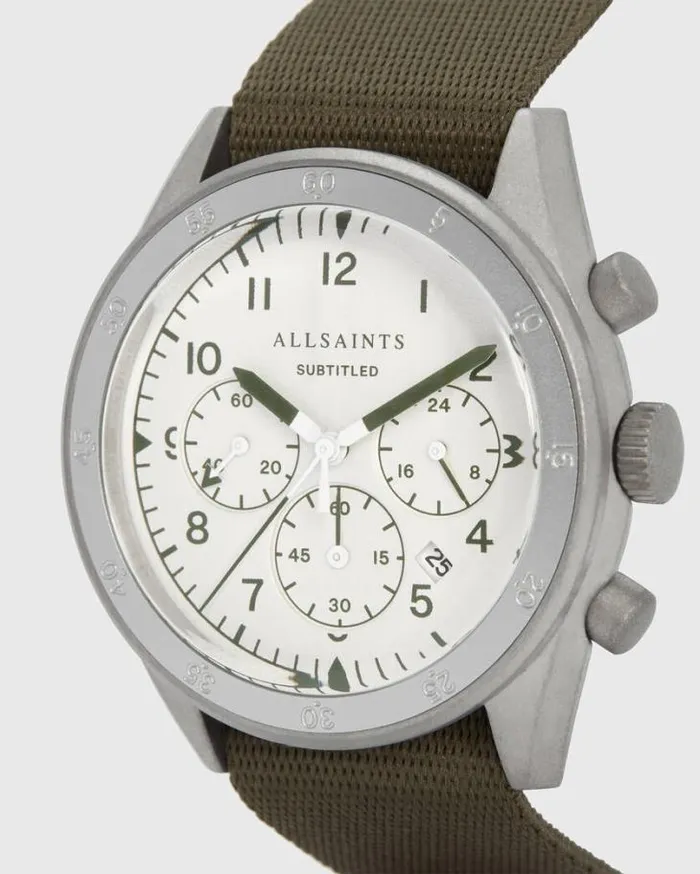 Subtitled III Stainless Steel Nylon Watch Khaki Men AllSaints Watches