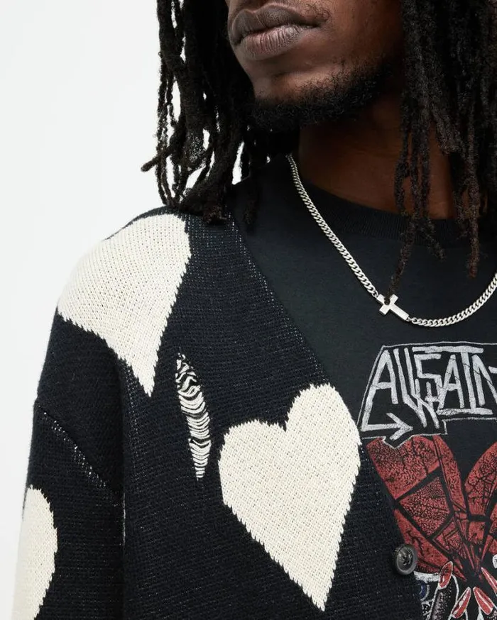 Sunbreak Jacquard Motif Relaxed Cardigan Black Men AllSaints Sweaters