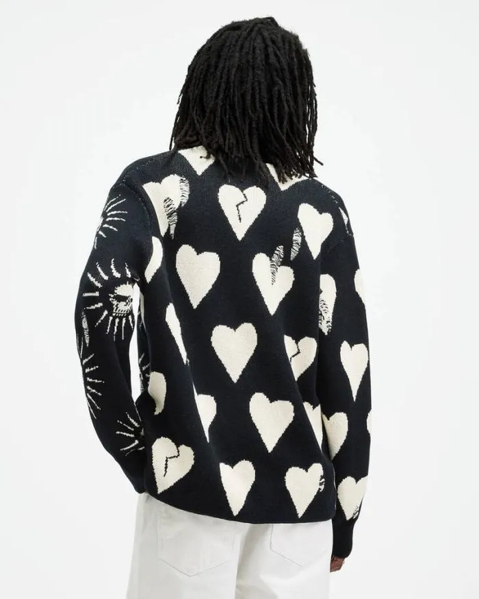 Sunbreak Jacquard Motif Relaxed Cardigan Black Men AllSaints Sweaters