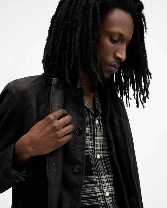 Survey Waxed Suede Double Layer Blazer Anthracite Grey Men AllSaints Jackets and Coats Survey Waxed Suede Double Layer Blazer Anthracite Grey Men AllSaints Jackets and Coats