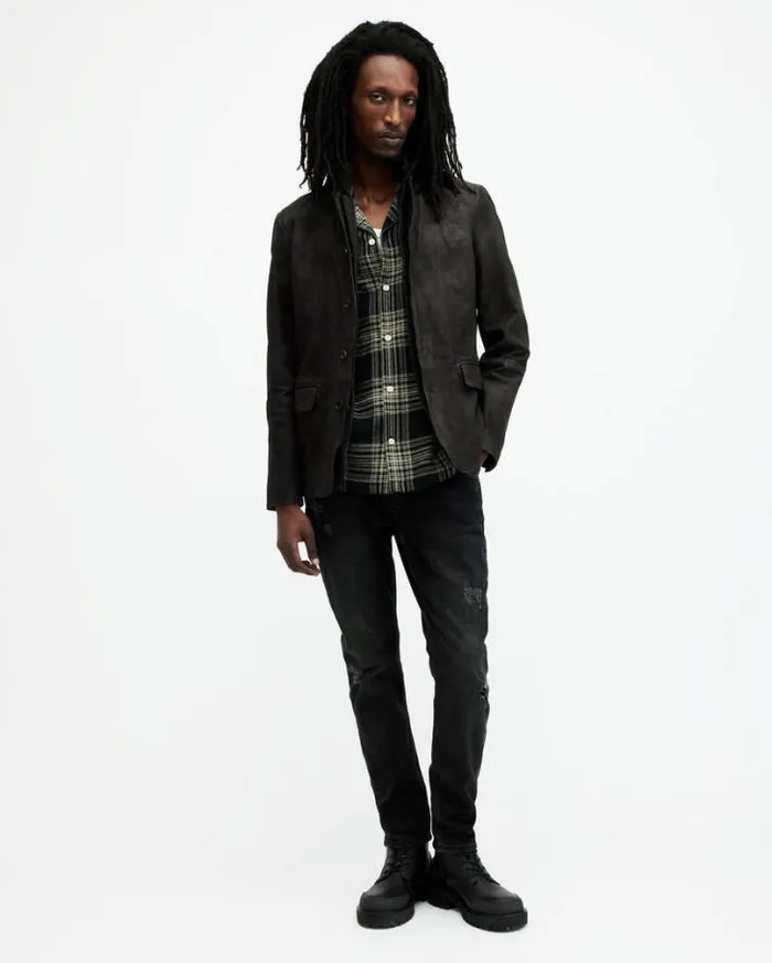 Survey Waxed Suede Double Layer Blazer Anthracite Grey Men AllSaints Jackets and Coats Survey Waxed Suede Double Layer Blazer Anthracite Grey Men AllSaints Jackets and Coats