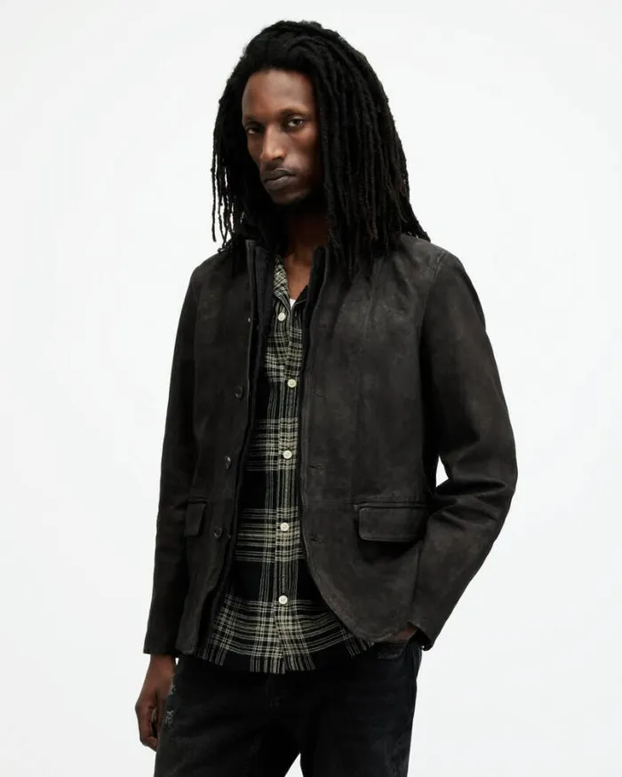 Survey Waxed Suede Double Layer Blazer Anthracite Grey Men AllSaints Jackets and Coats Survey Waxed Suede Double Layer Blazer Anthracite Grey Men AllSaints Jackets and Coats
