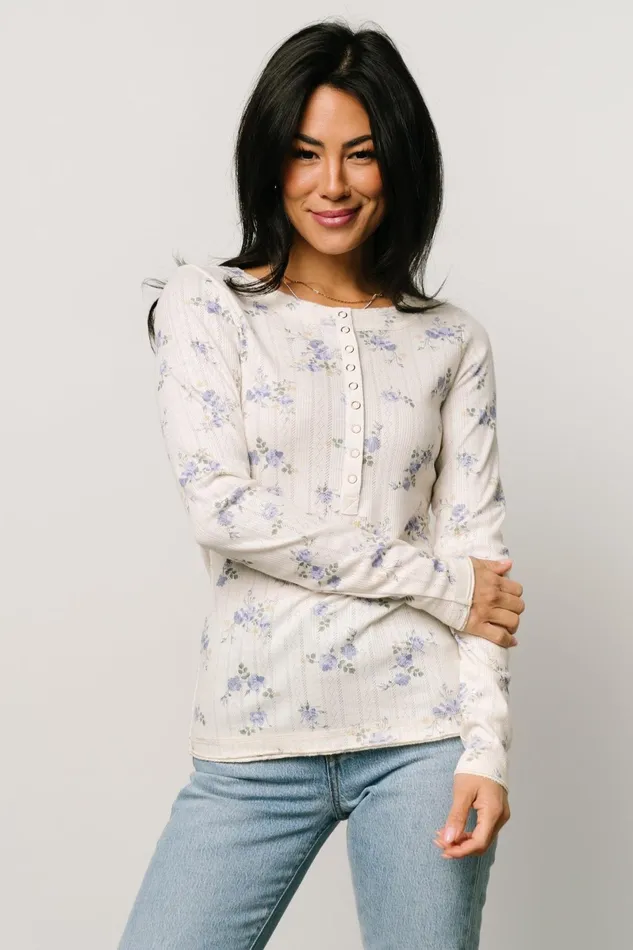 Suzanne Henley Top Periwinkle Floral Women Baltic Born Blouses Shirts