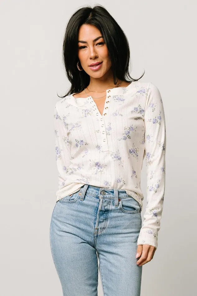 Suzanne Henley Top Periwinkle Floral Women Baltic Born Blouses Shirts Suzanne Henley Top Periwinkle Floral Women Baltic Born Blouses Shirts