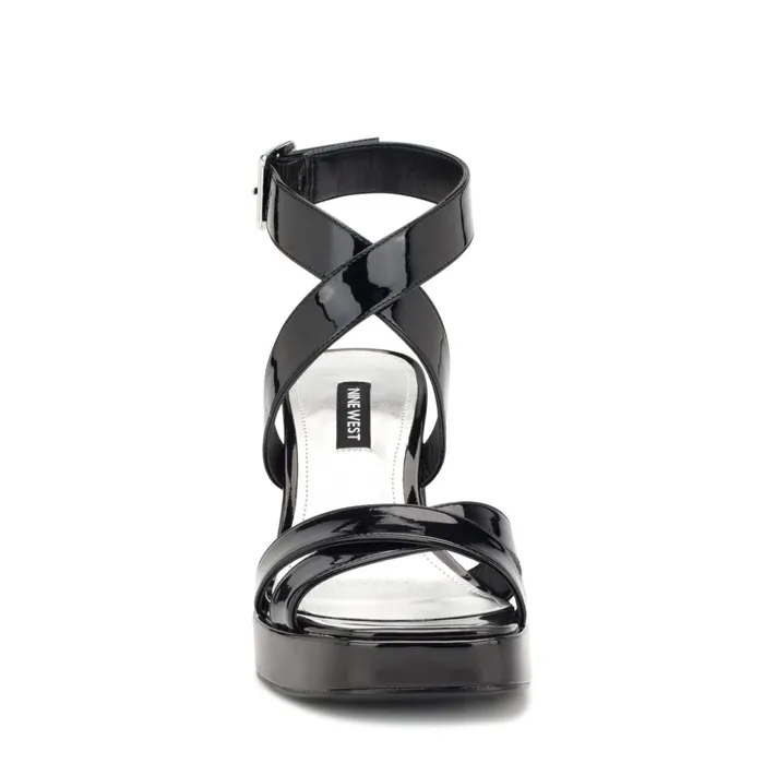 Tackle Ankle Strap Platform Sandals Black Patent Women Nine West Mid Heels Tackle Ankle Strap Platform Sandals Black Patent Women Nine West Mid Heels