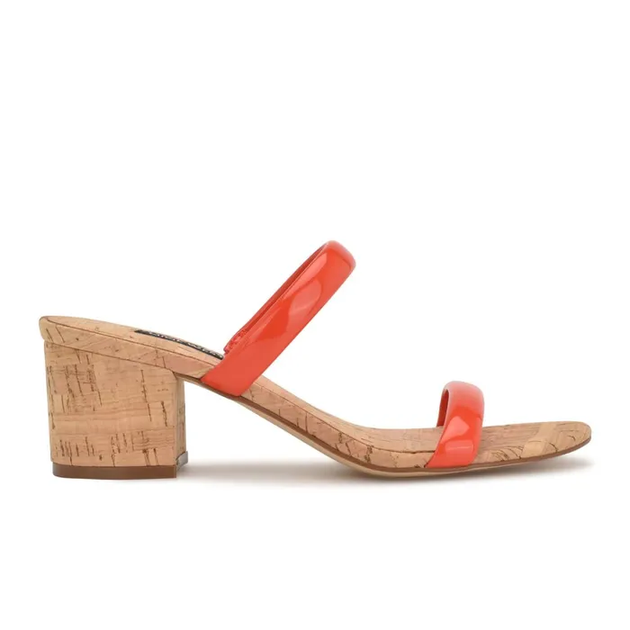 Tae Heeled Slide Sandals Orange Cork Women Nine West Dress