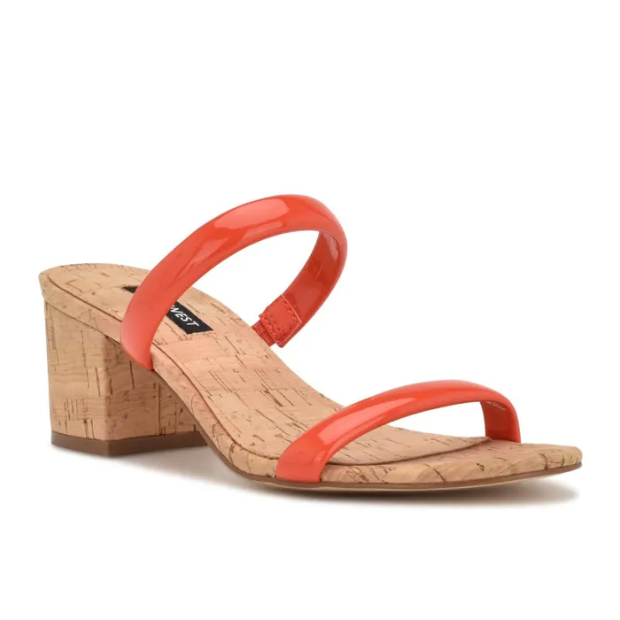 Tae Heeled Slide Sandals Orange Cork Women Nine West Dress Tae Heeled Slide Sandals Orange Cork Women Nine West Dress